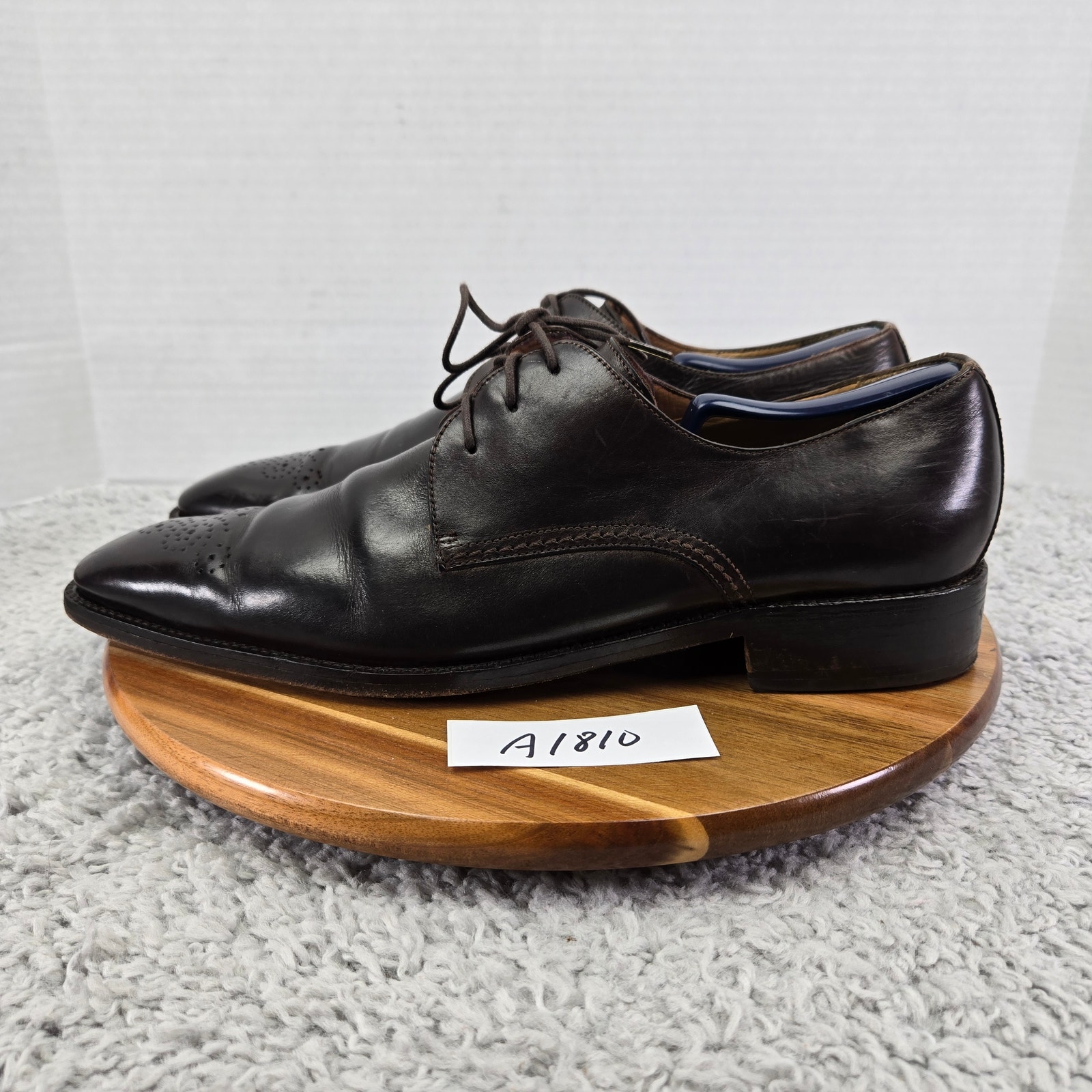 Faconnable Men 45 Brown Leather Medallion Business Derby Oxford Daily Dress Shoe
